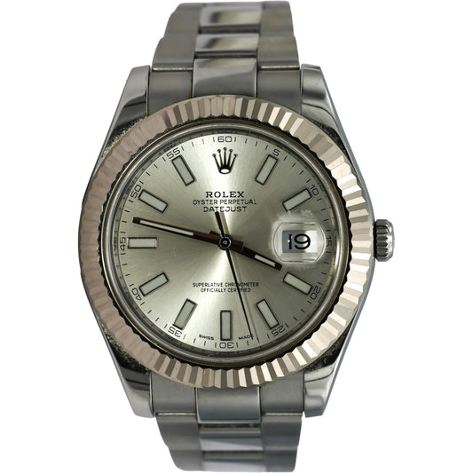 ROLEX Stainless Steel 18k White Gold Datejust II 41mm Watch Ref116334 w/ Papers