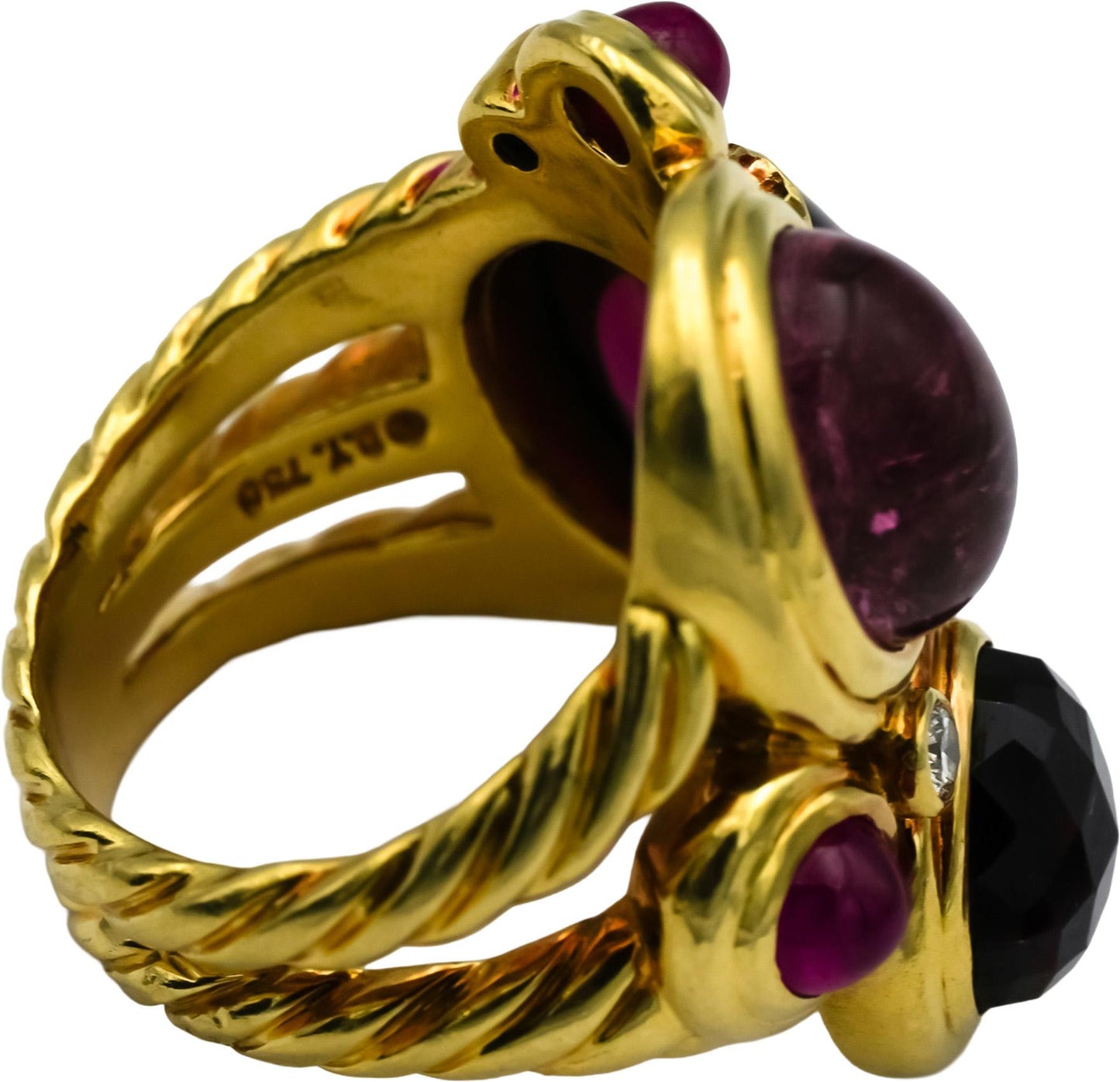 DAVID YURMAN 18k Yellow Gold Tourmaline Garnet Ruby Diamond Mosaic Ring Sz. 5.75