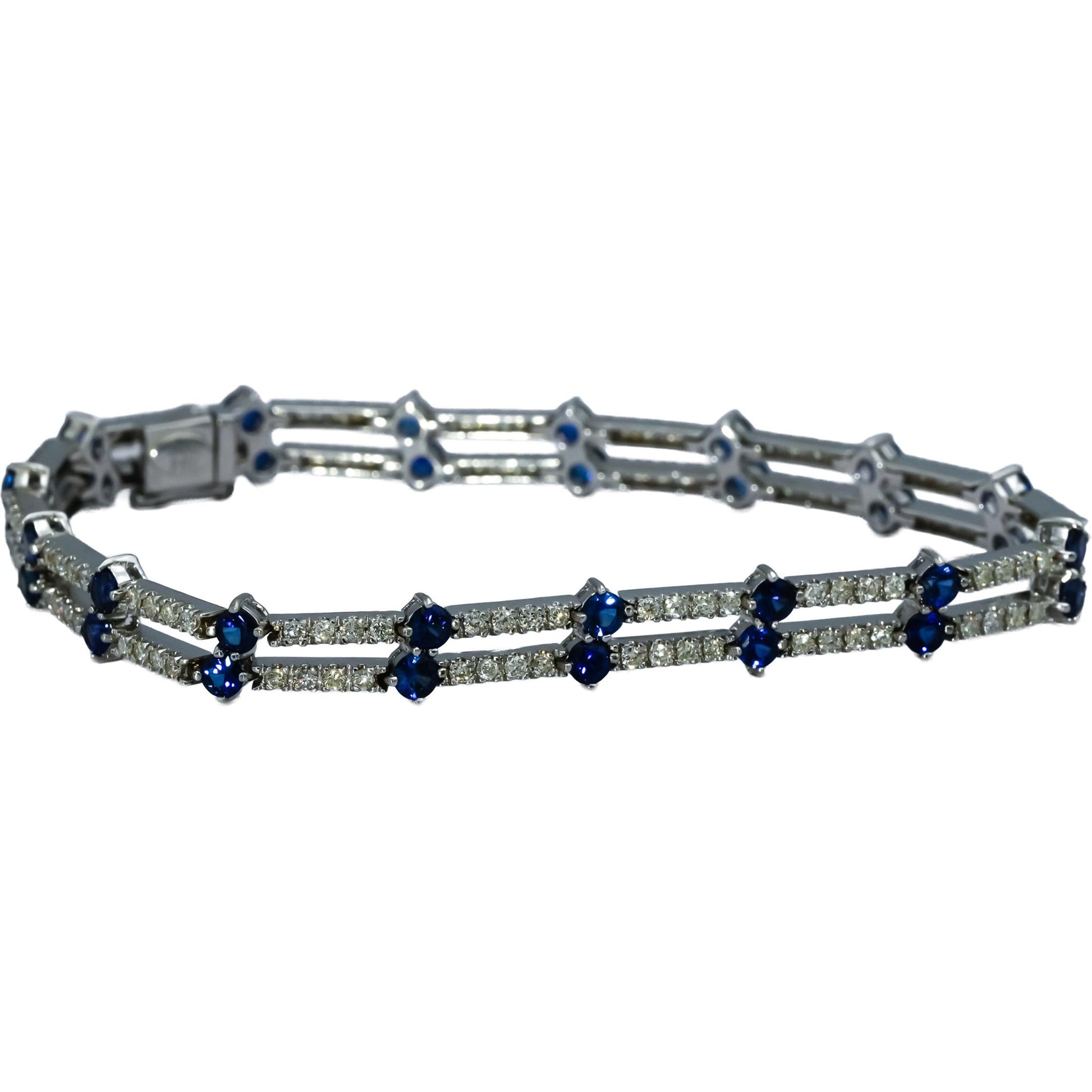 18k White Gold VS Diamond and Blue Sapphire Fancy Link Bracelet 5.20CT