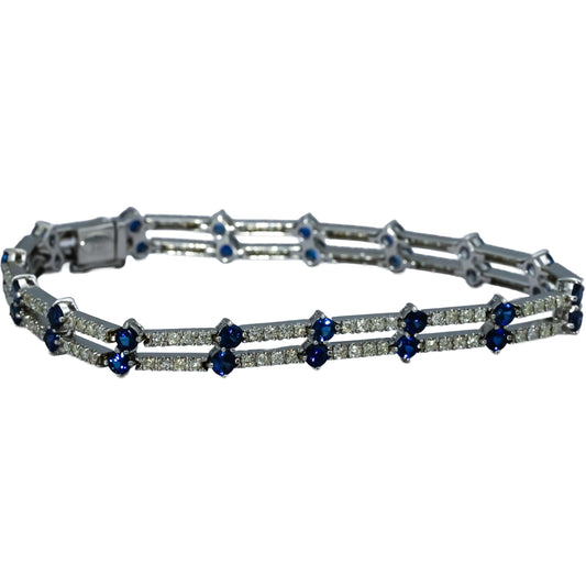 18k White Gold VS Diamond and Blue Sapphire Fancy Link Bracelet 5.20CT