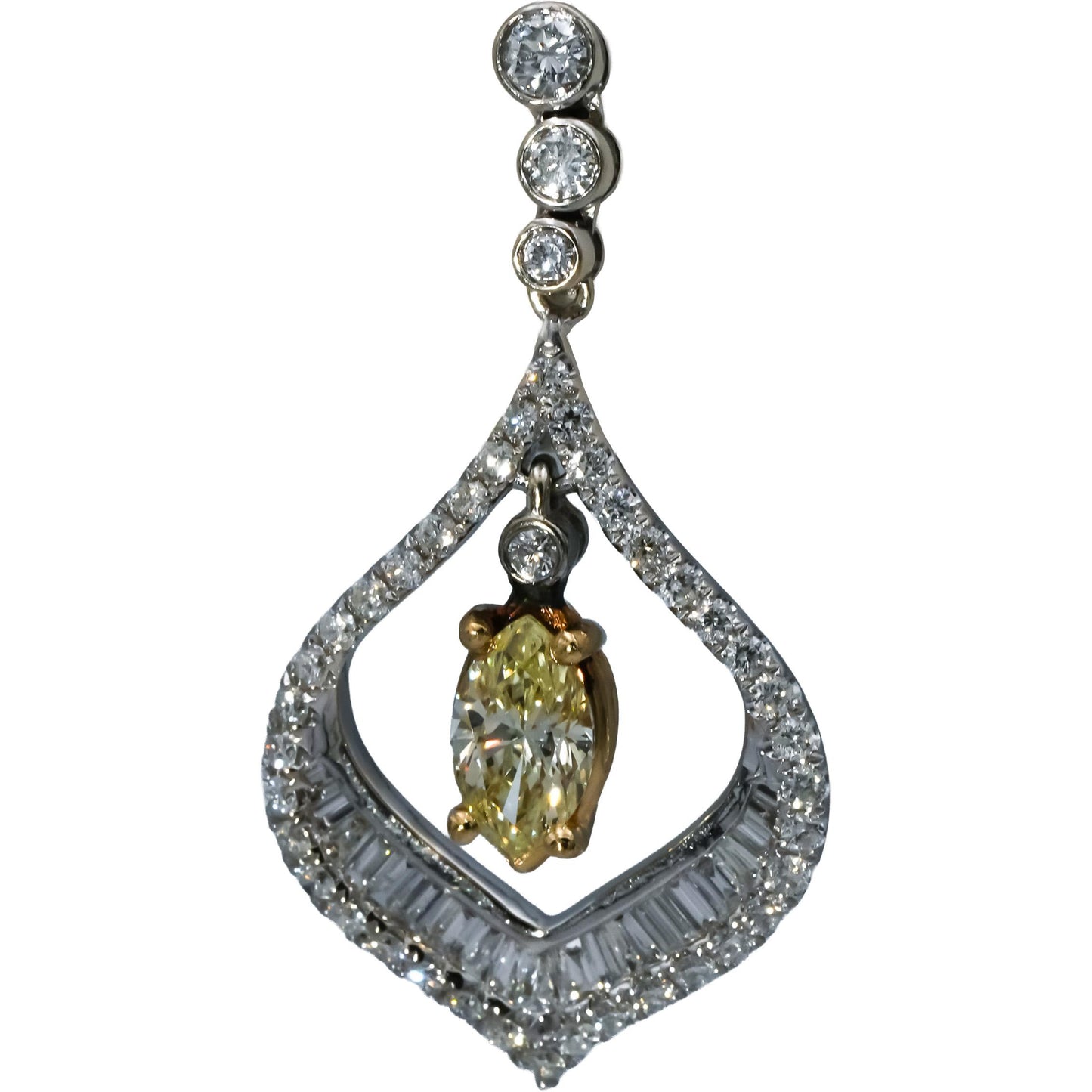 14k White & Yellow Gold VS White and Light Yellow Diamond Dangle Earrings 2.35CT