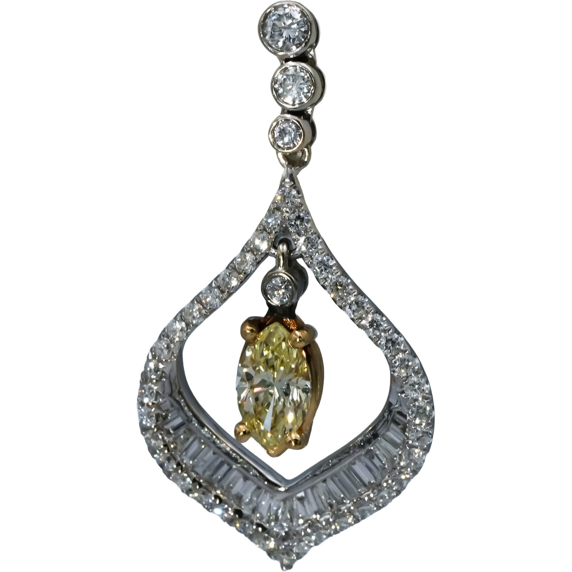 14k White & Yellow Gold VS White and Light Yellow Diamond Dangle Earrings 2.35CT