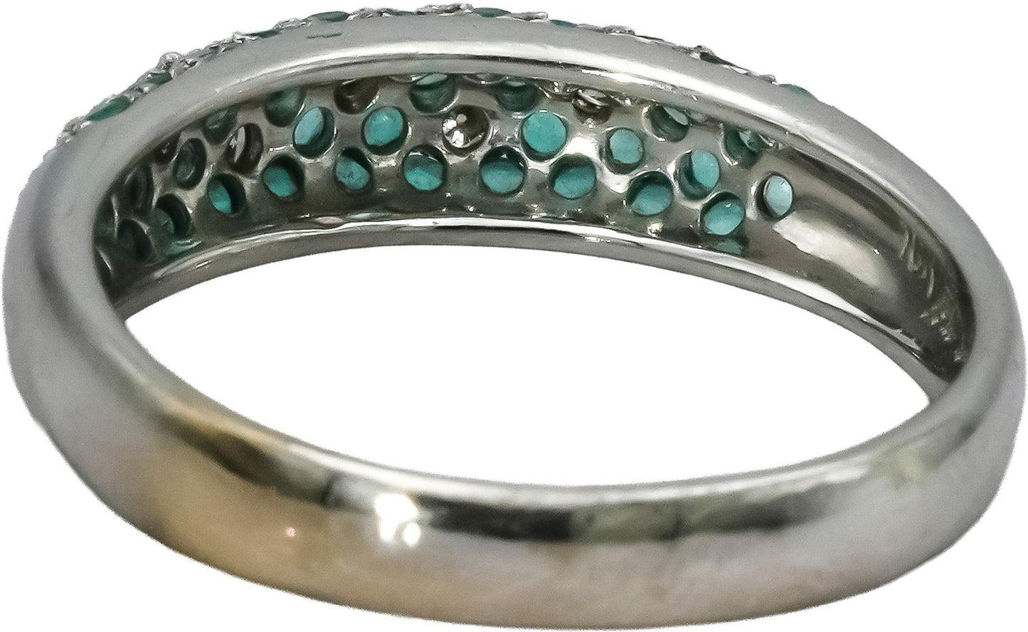 18k White Gold Diamond and Paraiba Tourmaline Band Ring 0.87CT Size 9