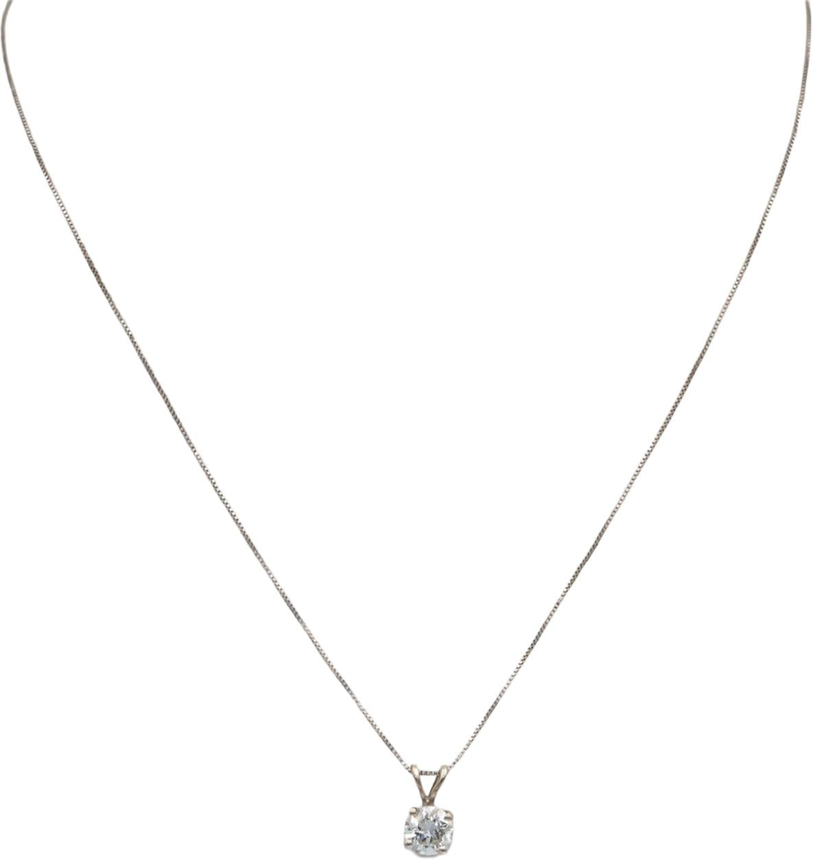 14k White Gold 0.55CT Round Cut Diamond Solitaire Pendant Chain Necklace