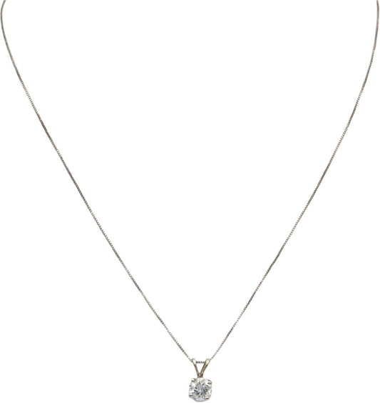 14k White Gold 0.55CT Round Cut Diamond Solitaire Pendant Chain Necklace