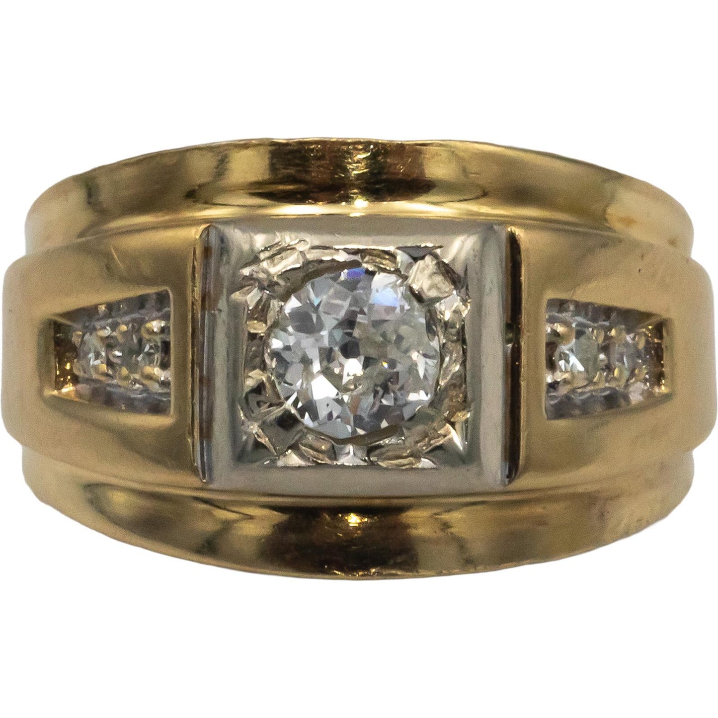 14k Yellow Gold 0.50CT Round Cut Diamond Ring w/ 0.45CT Center Size 7.75