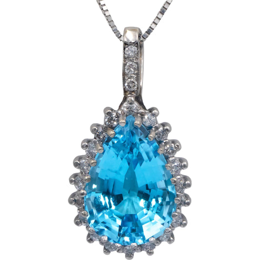 14k White Gold Jewelry 16.25CT Diamond and Blue Topaz Pendant Necklace Chain
