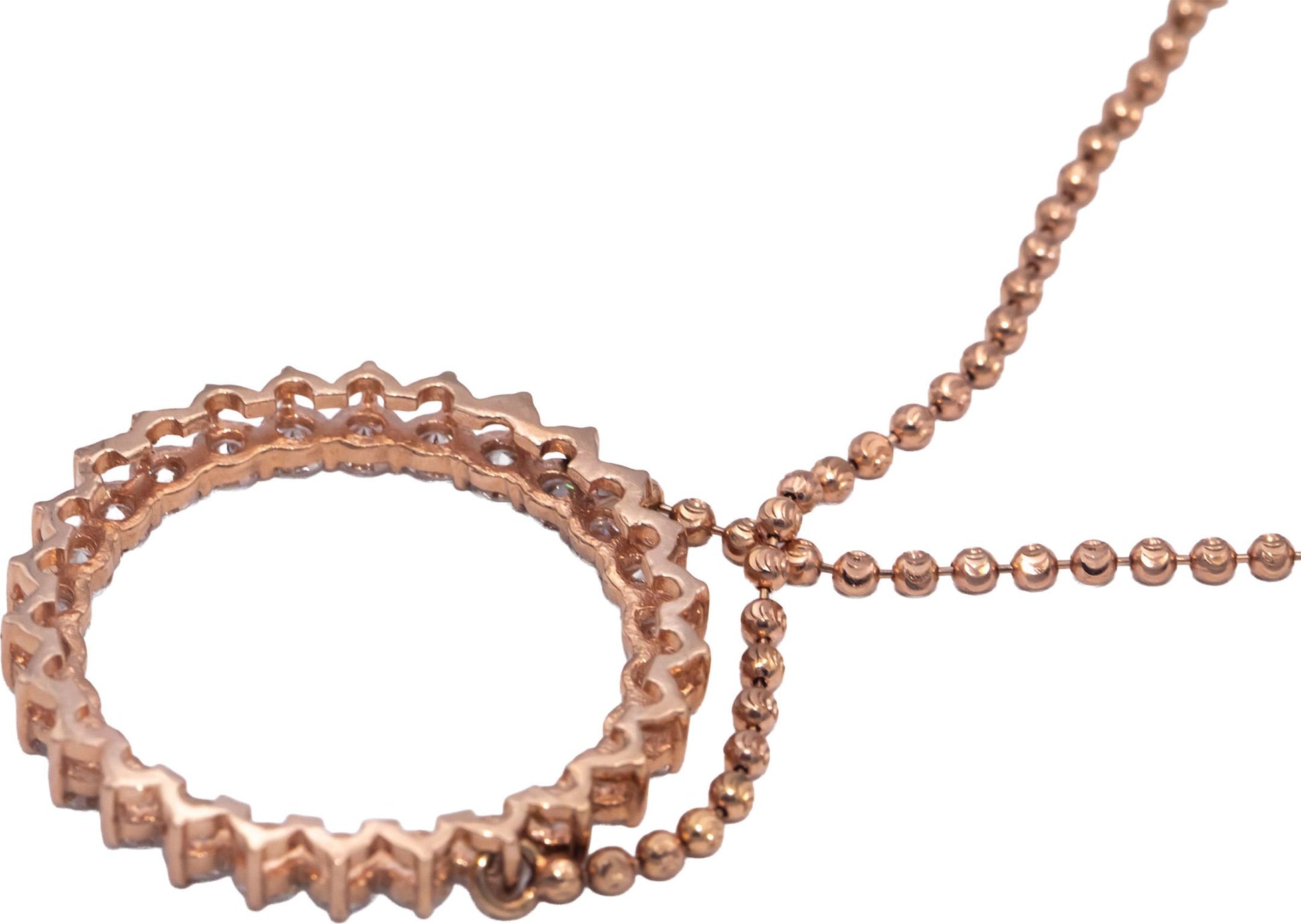 14k Rose Gold Lab Grown Round Diamond Circle Fixed Pendant Necklace 2.60CT
