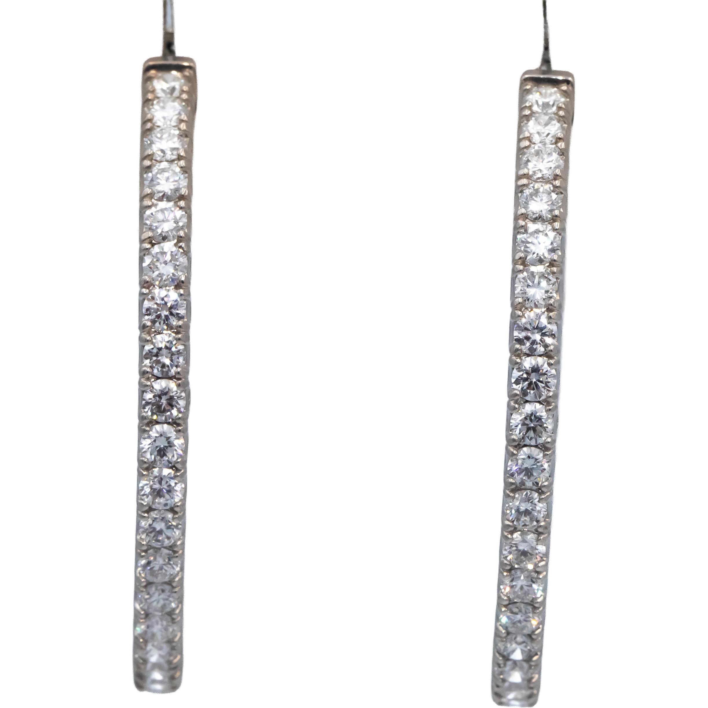 18k White Gold VS Round Diamond Oval Inside Out Hoop Earrings 5.75CT