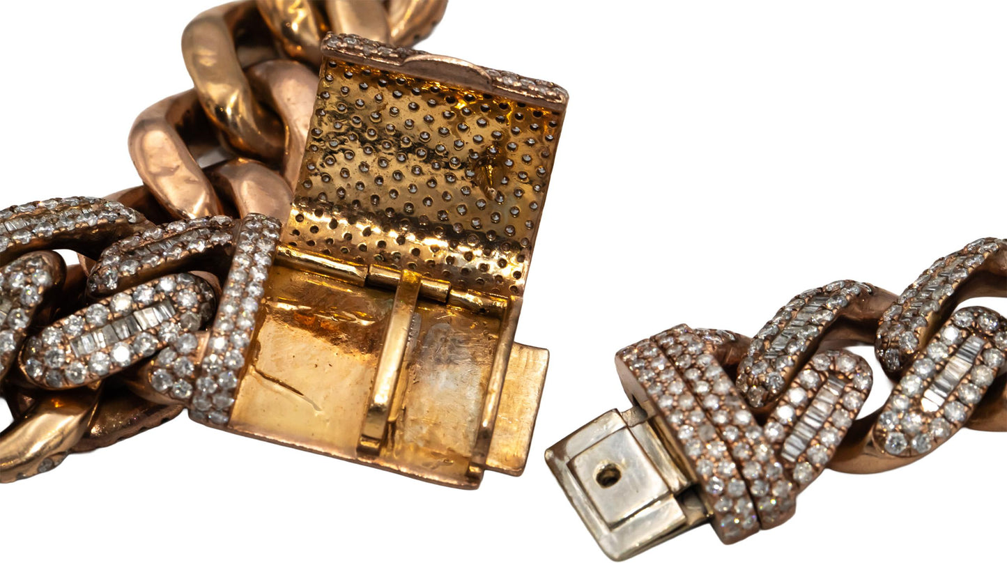 14k Rose Gold Diamond Iced Out Jumbo Cuban Link Necklace 60.0CTW