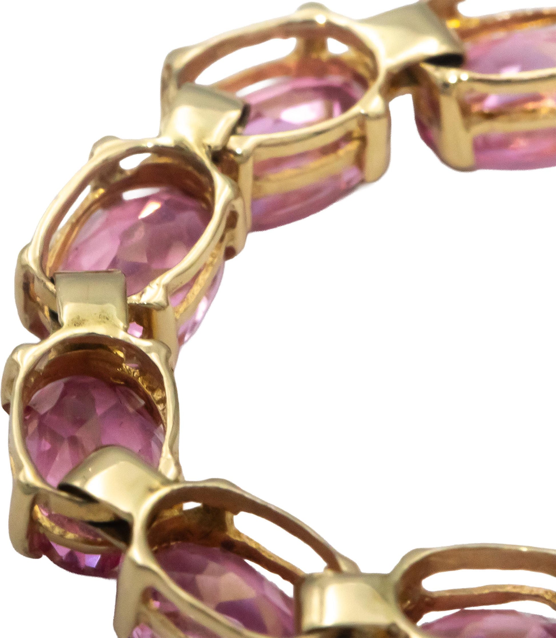 10k Yellow Gold Oval Cut Pink Topaz Fancy Link Bracelet 11.0CT