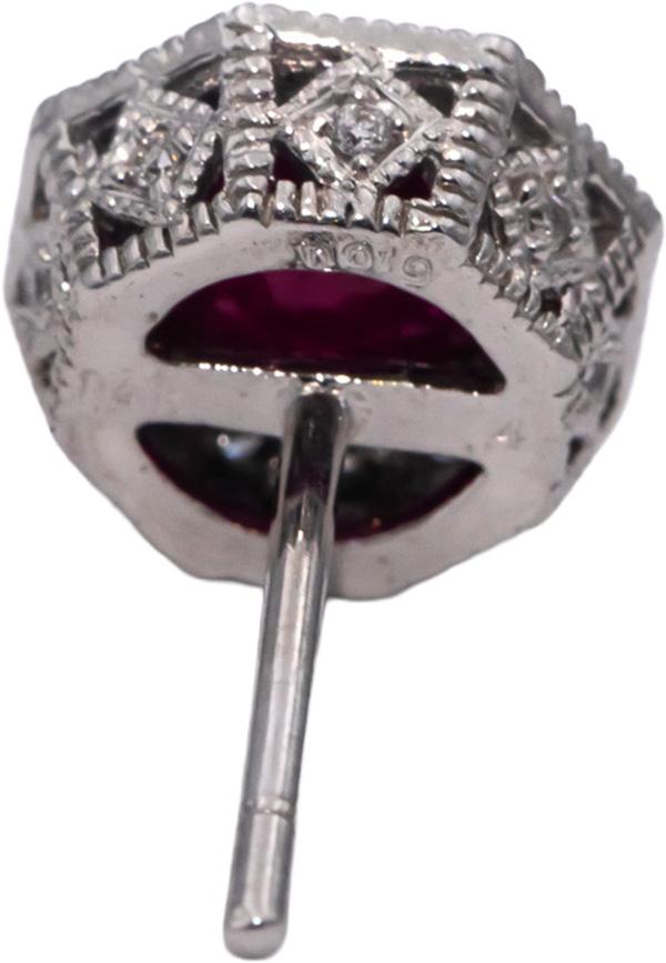 CGL Certified 14k White Gold Natural Ruby & Diamond Stud Earrings 2.19CTW