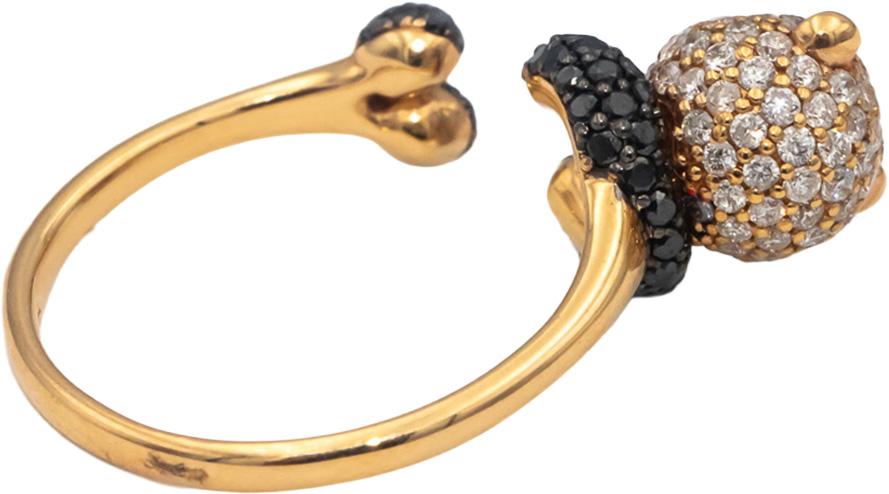 18k Rose Gold White & Black Round Diamond Cluster Panda Bear Ring 1.06CT