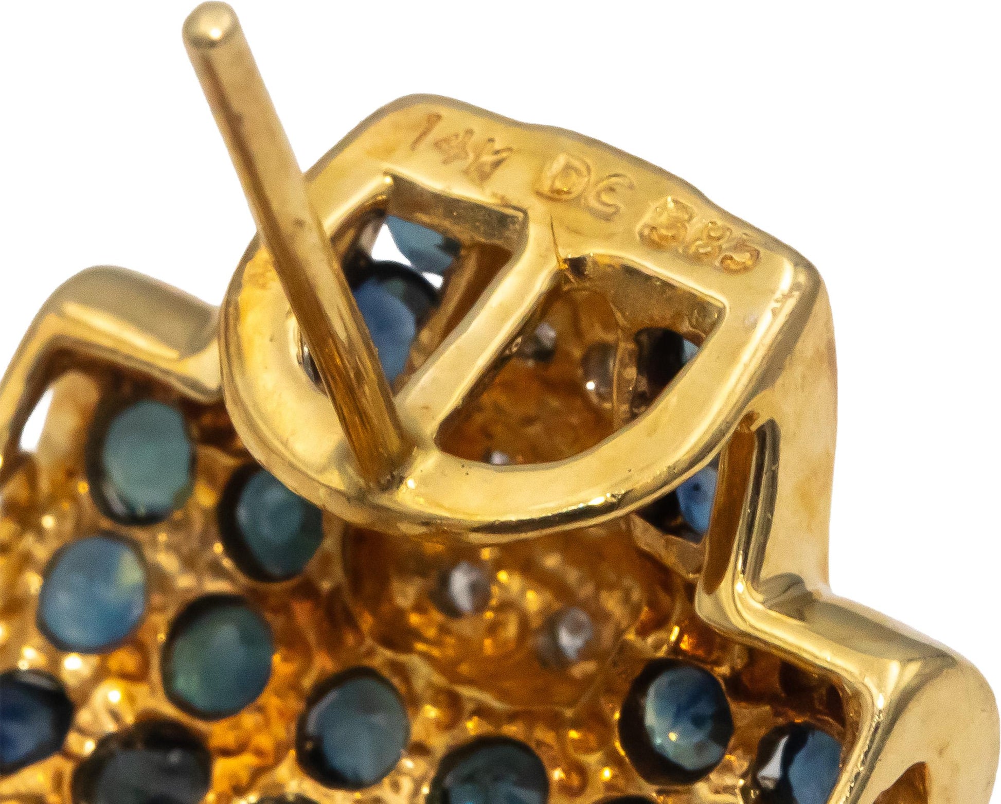 14k Yellow & White Gold Round Diamond & Blue Sapphire Cluster Earrings 2.70CT