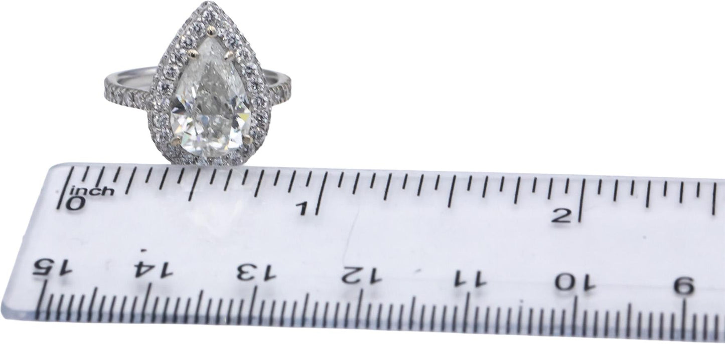 GIA Certified 18k & 14k White Gold Pear & Round Diamond Pave Halo Ring 4.21CT