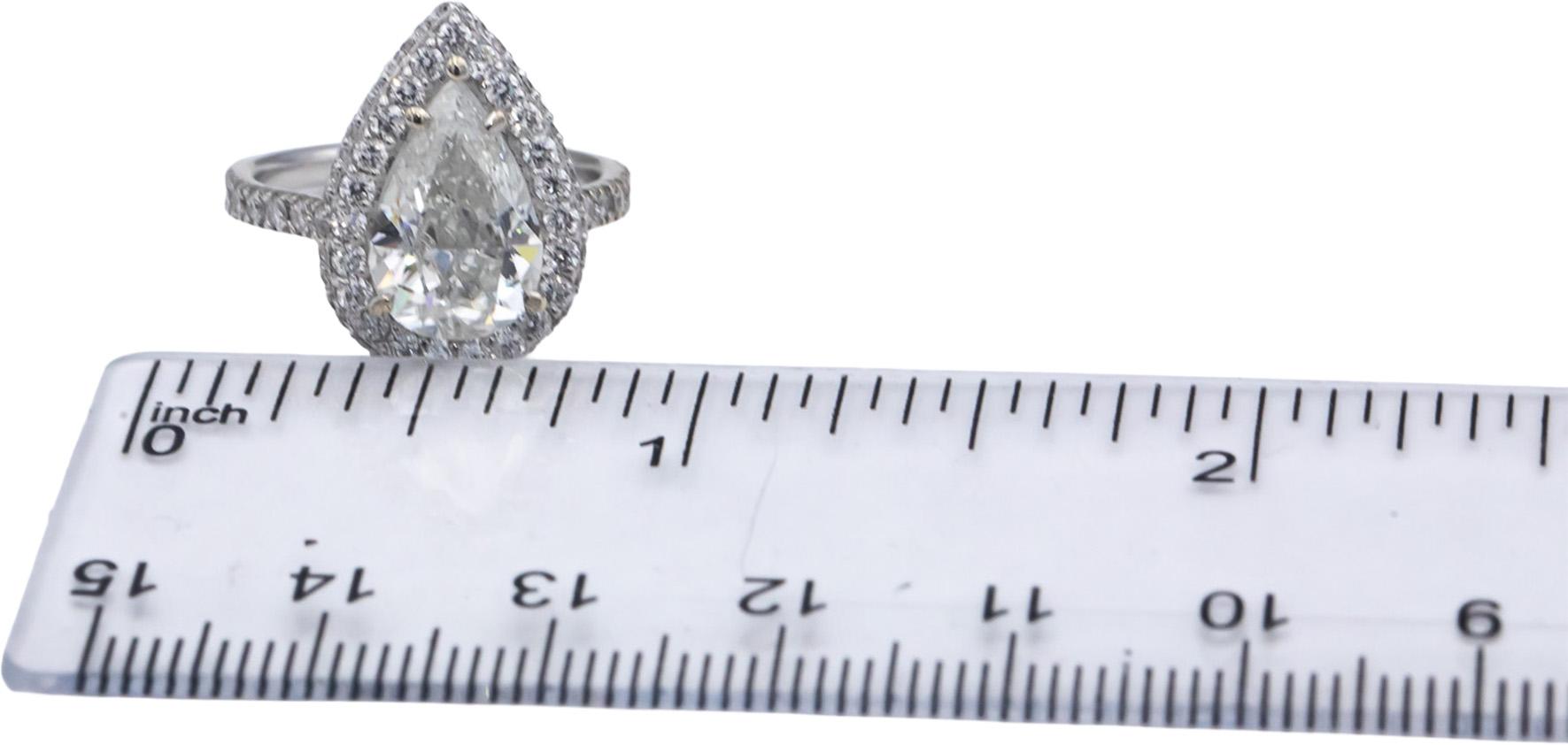 GIA Certified 18k & 14k White Gold Pear & Round Diamond Pave Halo Ring 4.21CT