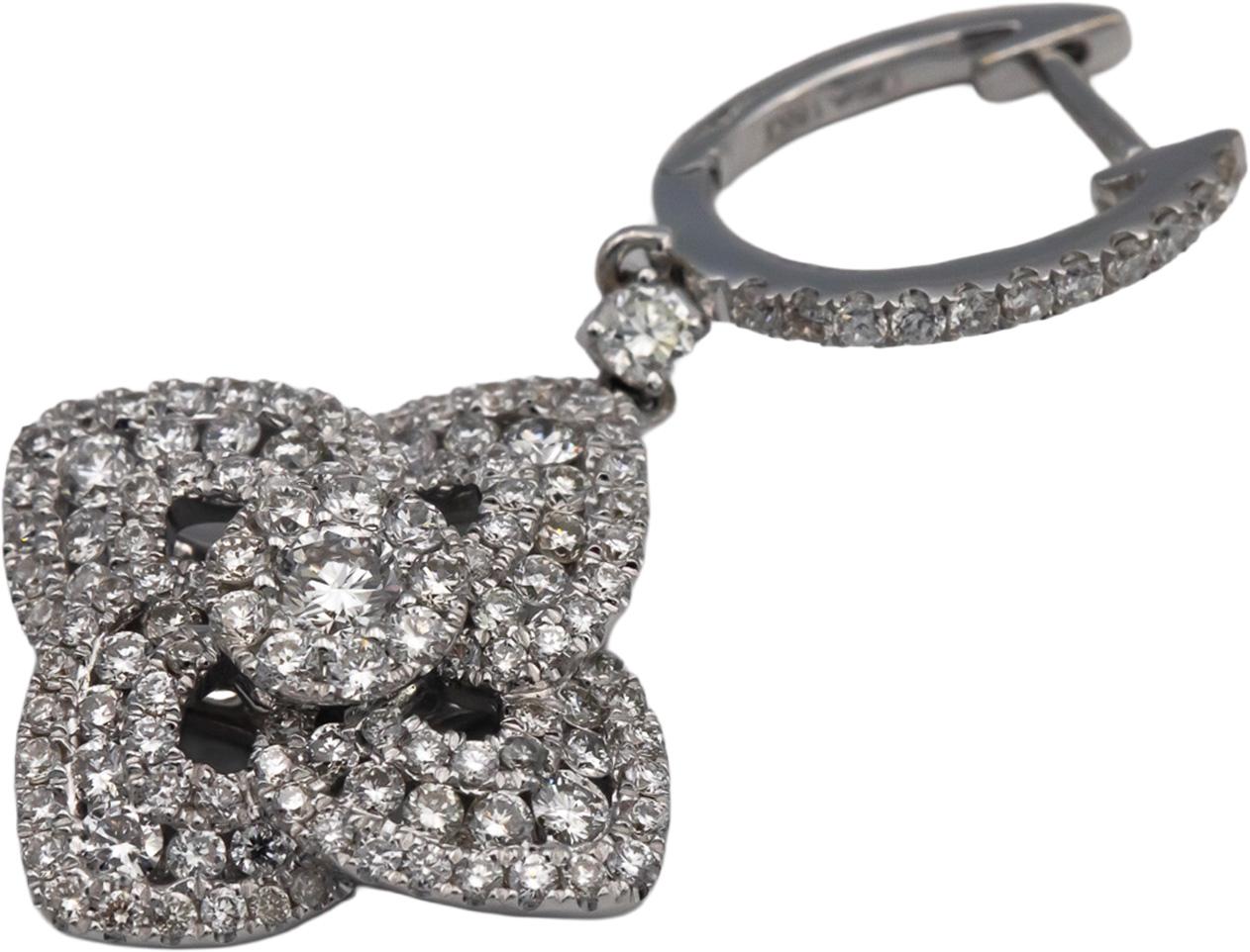 18k White Gold VS Round Diamond Cluster Drop Dangle Earrings 2.50CTW