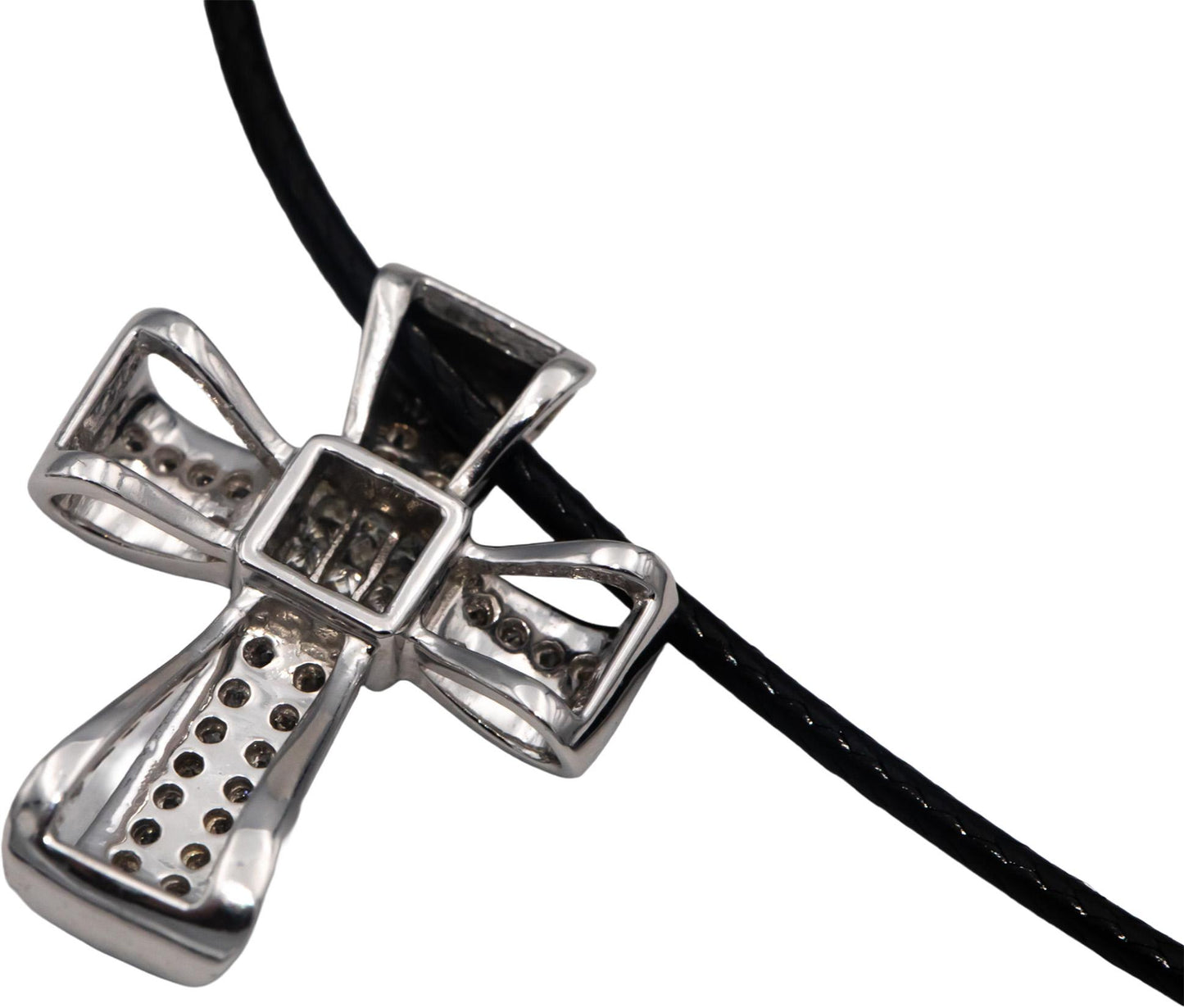 14k White Gold Princess & Round Diamond Cross Crucifix Pendant Necklace 0.50CT