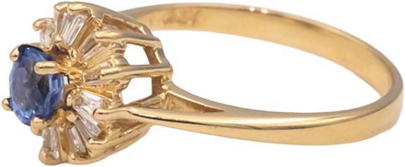 14k Yellow Gold Oval Sapphire Baguette Diamond Halo Ring 0.75CT Size 6.25