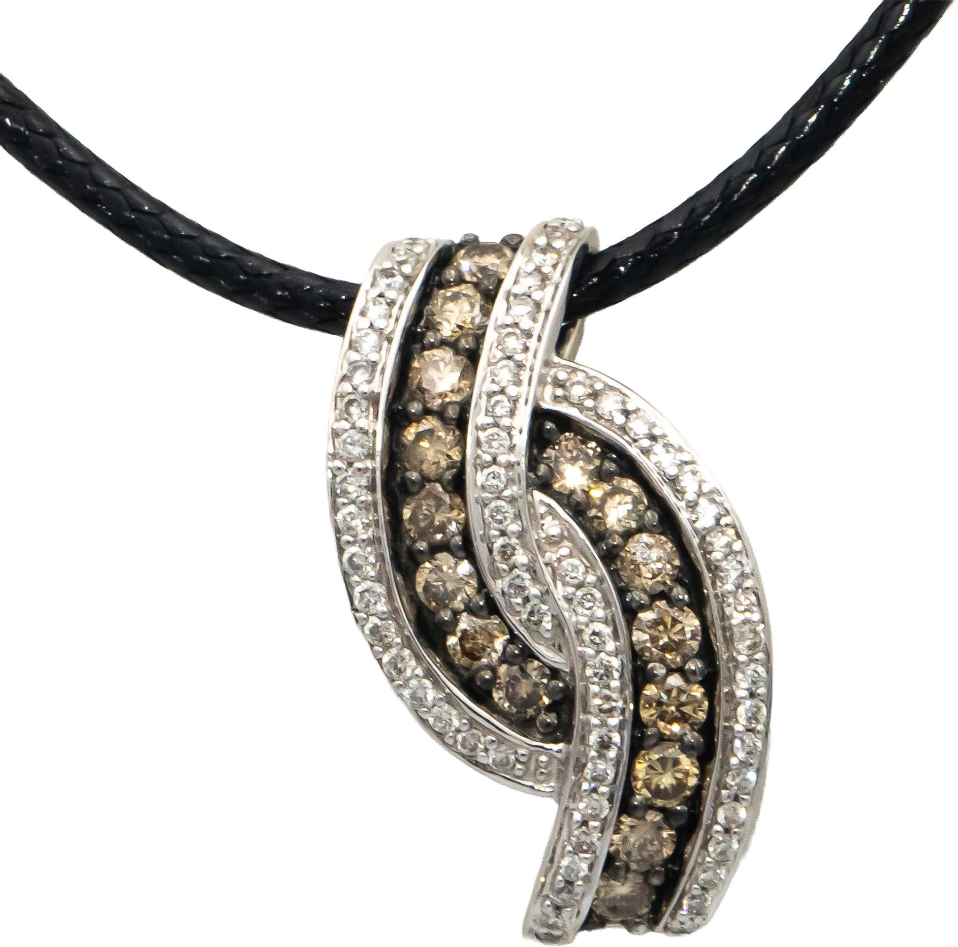 LE VIAN 14k White Gold Round White & Chocolate Diamond Pendant Necklace 1.0CT