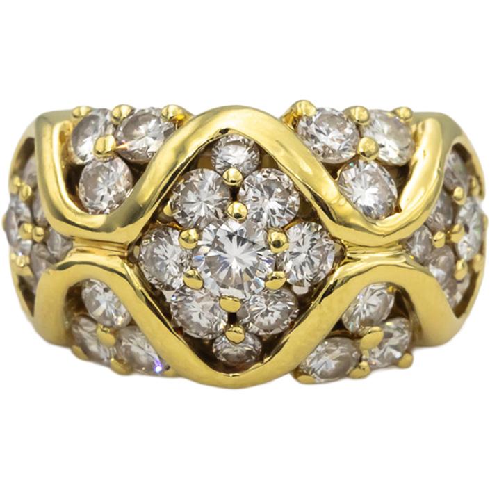 18k Yellow Gold VS Round Diamond Cluster Cocktail Ring 3.10CT Size 7