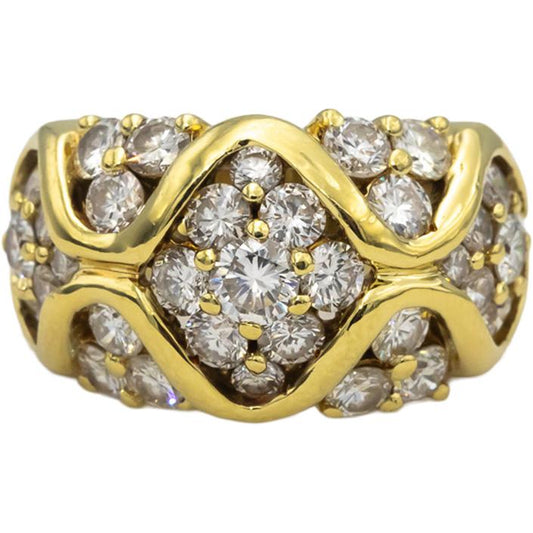 18k Yellow Gold VS Round Diamond Cluster Cocktail Ring 3.10CT Size 7