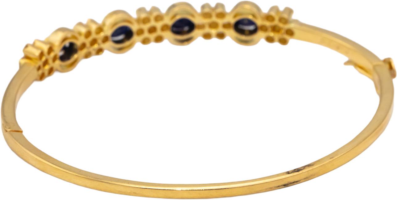 18k Yellow Gold Blue Sapphire and VS Diamond Bangle Bracelet 1.75CTW
