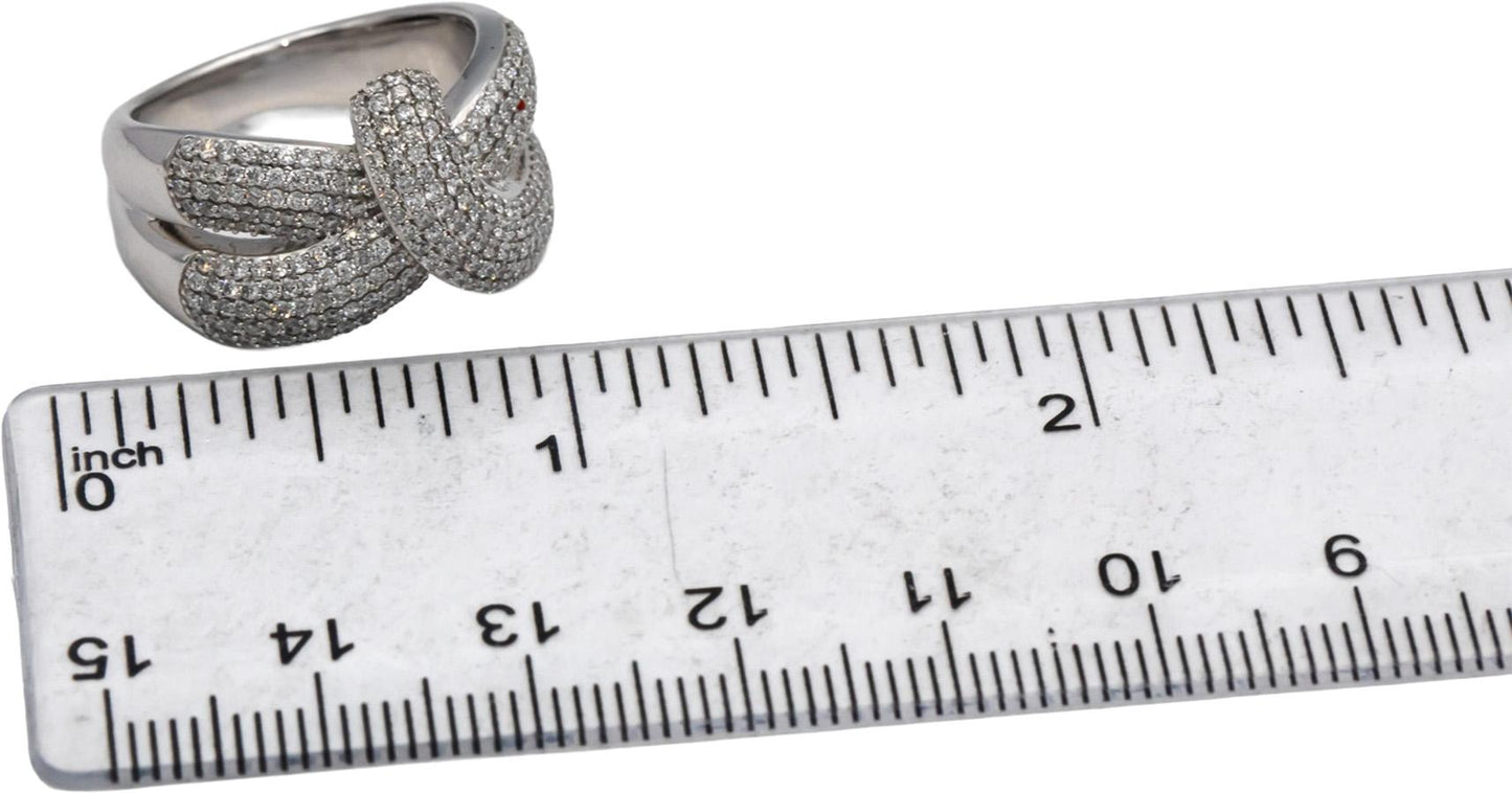 14k White Gold Round Diamond Cluster Crossover Ring 1.0CT Size 7