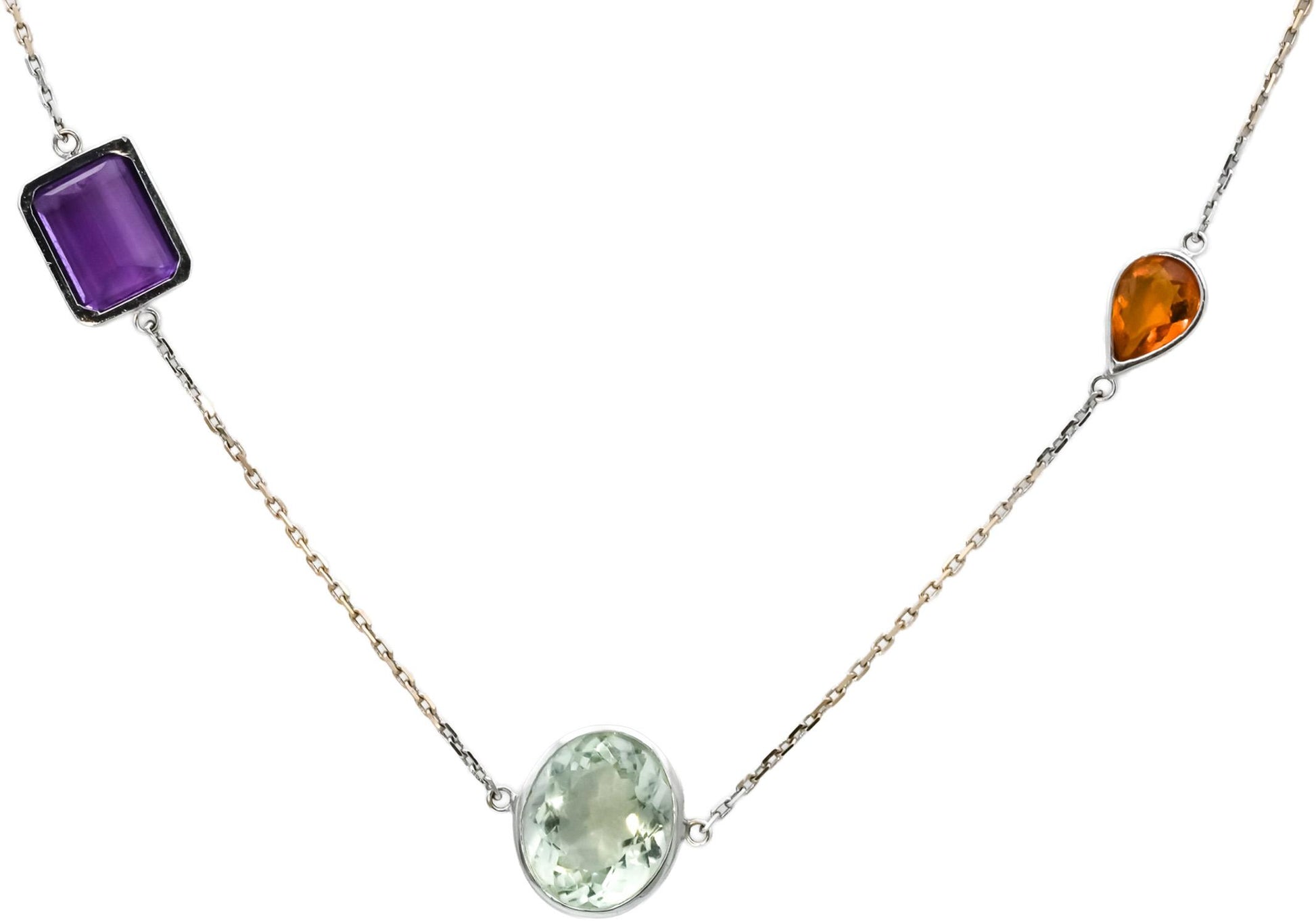18k White Gold Multi-Color Gemstone By The Yard Necklace 15.0CTW