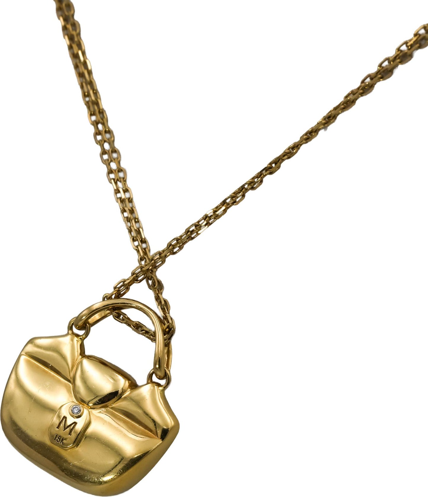 MIRABELLE 18k Yellow Gold Diamond & Yellow Sapphire Purse Pendant Necklace .33CT