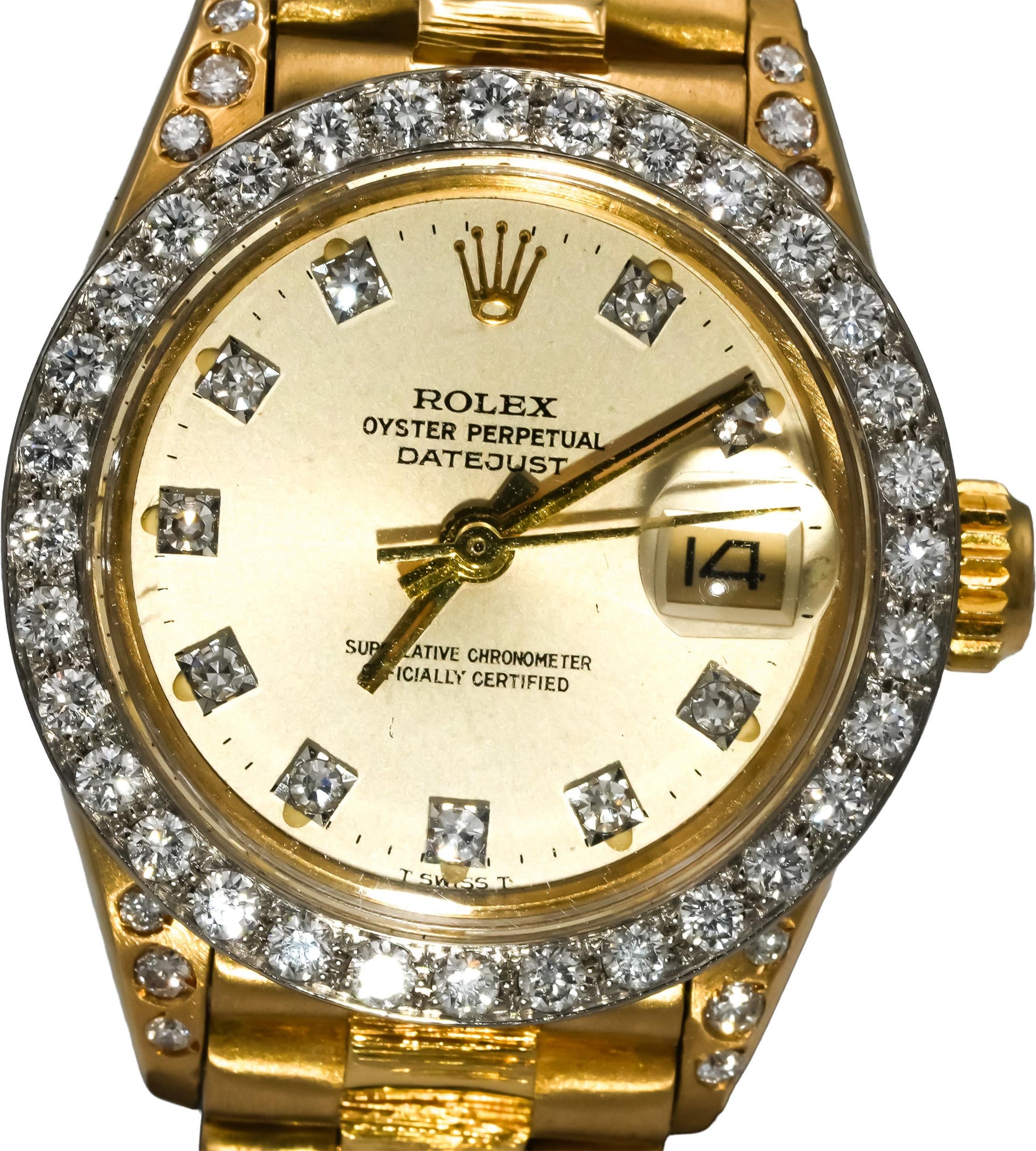 ROLEX 18k Gold Lady President Factory Bezel Custom Dial & Lugs Watch 1.25CT 6917