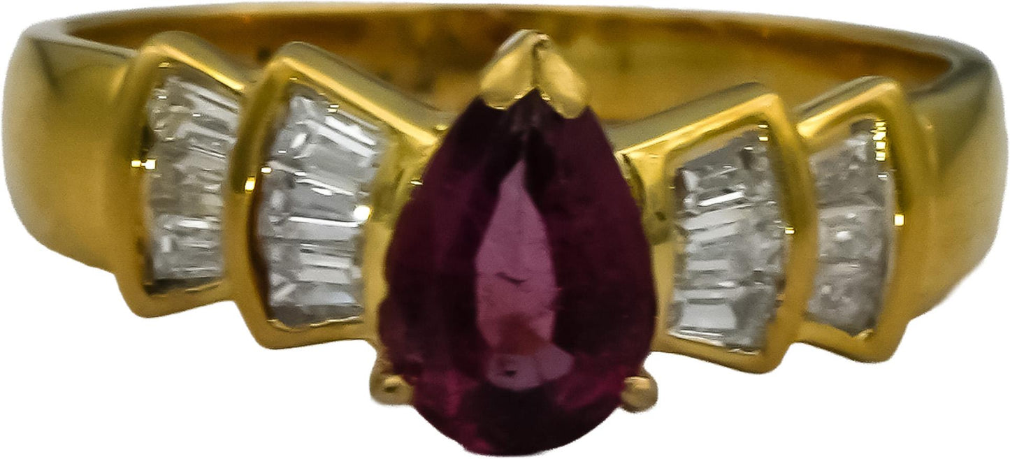 18k Yellow Gold VS Diamond and Pink Tourmaline Ring 1.32CT Size 7.25