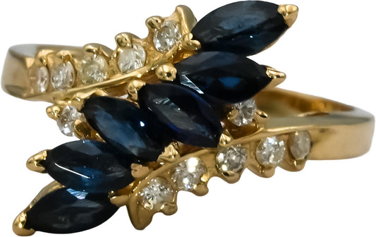 14k Yellow Gold Diamond and Sapphire Bypass Ring 1.25CT Size 5.5