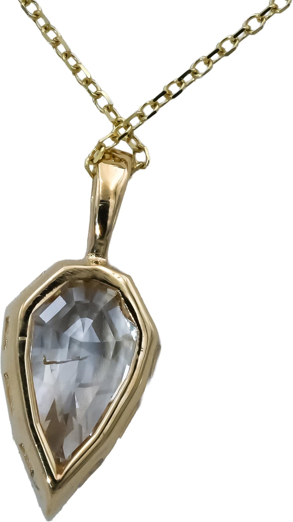 14k Yellow Gold Pear Shield Step Cut Diamond Solitaire Pendant Necklace 1.73CT