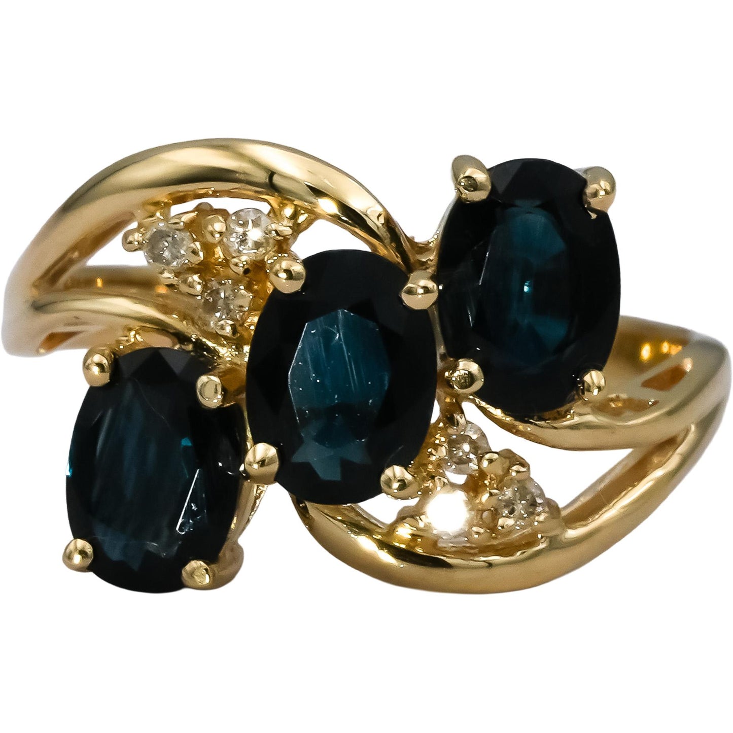 14k Yellow Gold Oval Sapphire and Round Diamond Ring 2.56CT Size 8