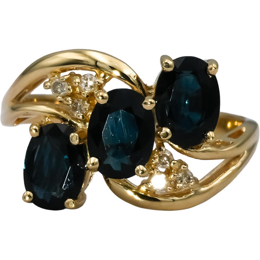 14k Yellow Gold Oval Sapphire and Round Diamond Ring 2.56CT Size 8