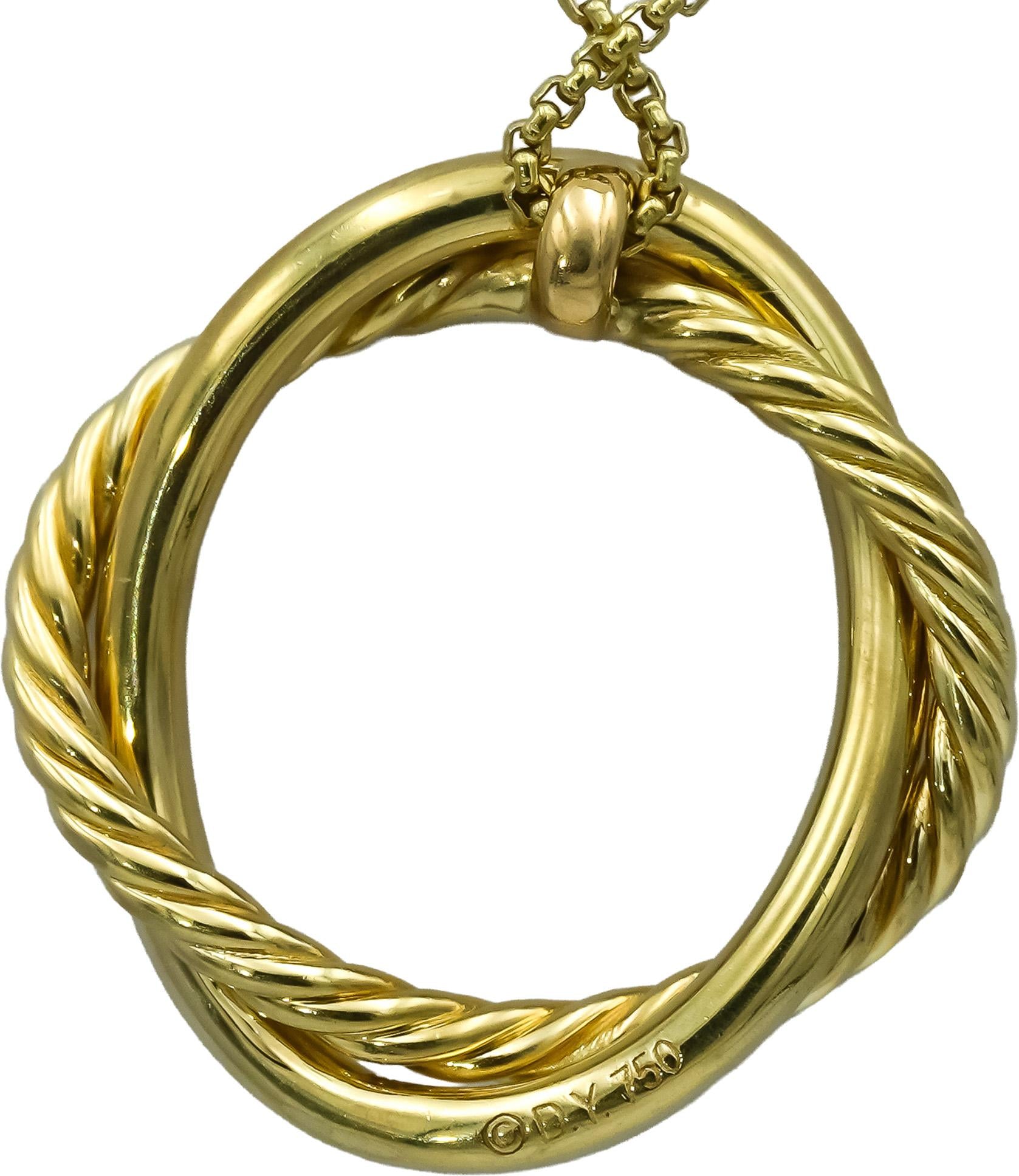 DAVID YURMAN 18k Yellow Gold Classic Cable Crossover Circle Pendant Necklace