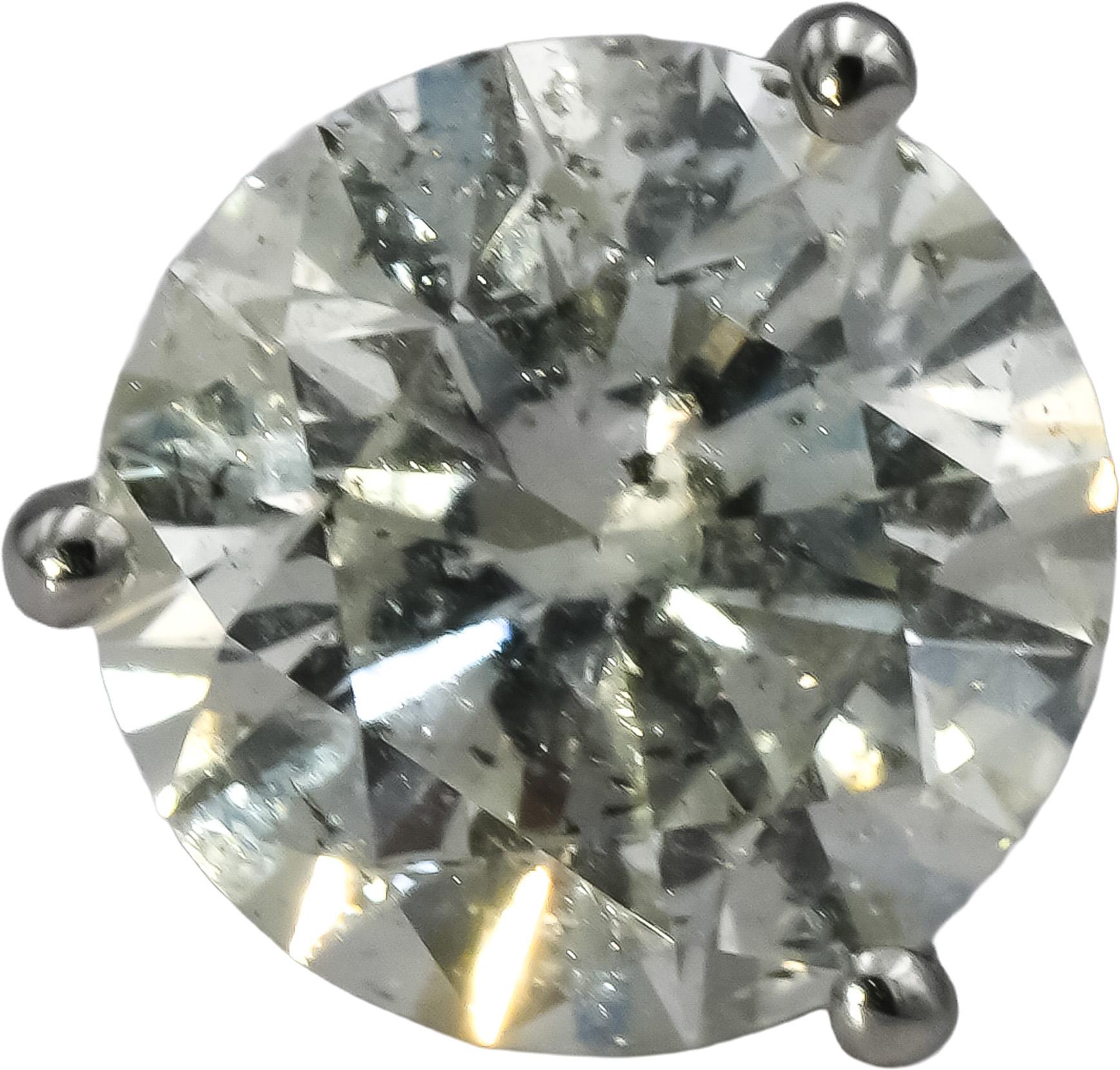GIA Certified 14k White Gold I2/G Round Diamond Martini Stud Earrings 3.36CT