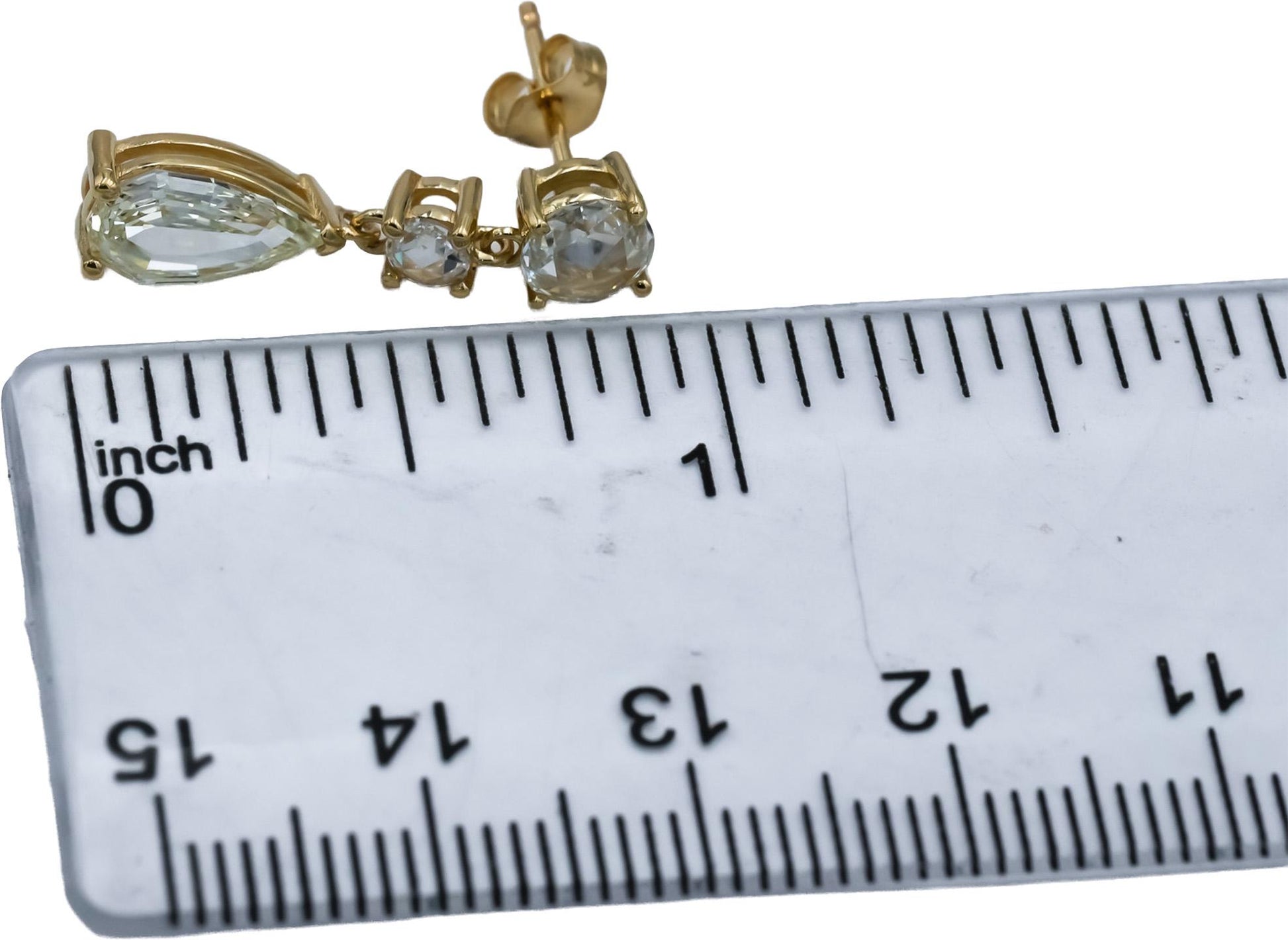 14k Yellow Gold VS Rose and Pear Step Cut Diamond Dangle Earrings 2.97CT