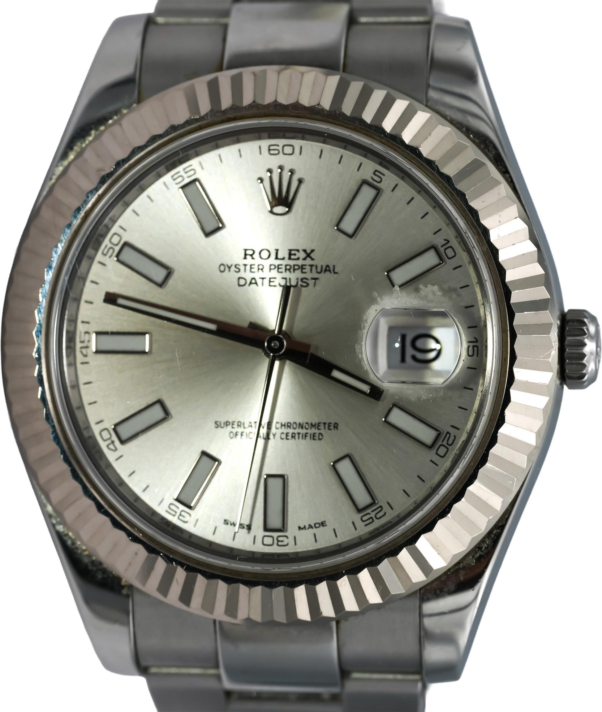 ROLEX Stainless Steel 18k White Gold Datejust II 41mm Watch Ref116334 w/ Papers