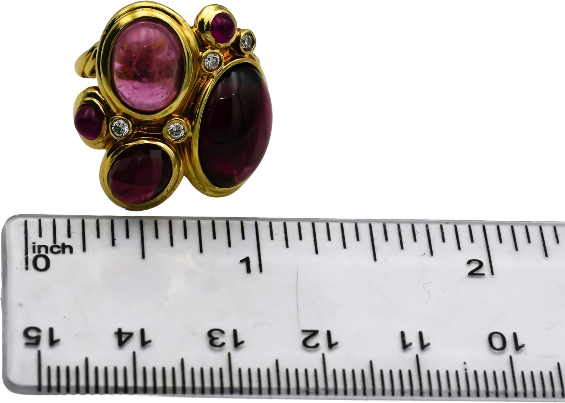 DAVID YURMAN 18k Yellow Gold Tourmaline Garnet Ruby Diamond Mosaic Ring Sz. 5.75