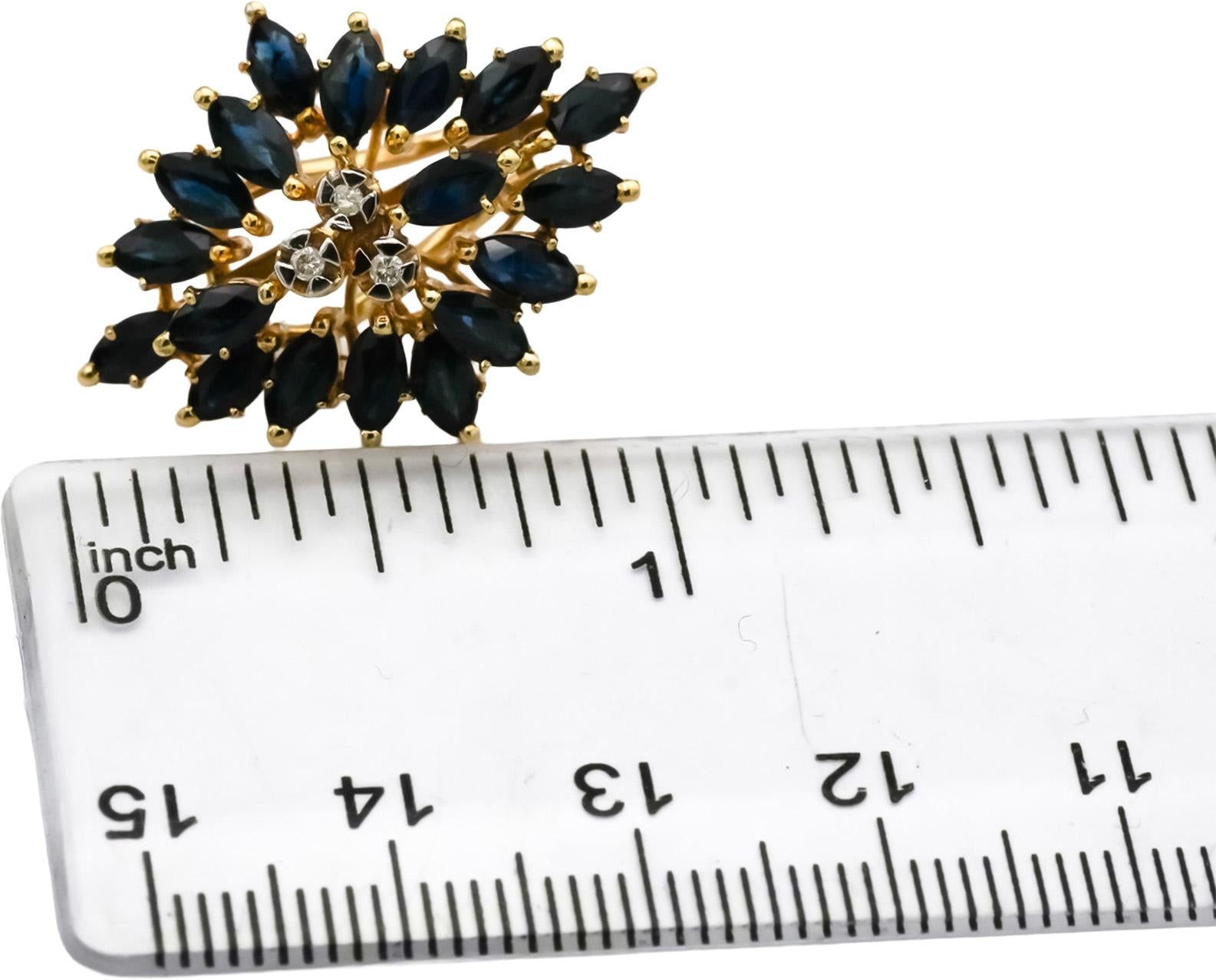 14k Yellow Gold Round Diamond and Marquise Blue Sapphire Earrings 4.56CT