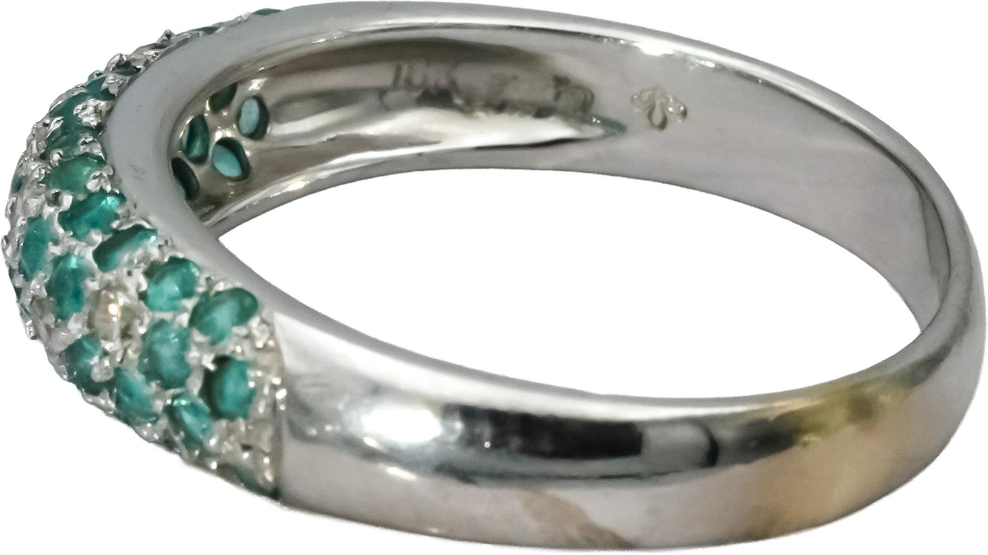 18k White Gold Diamond and Paraiba Tourmaline Band Ring 0.87CT Size 9