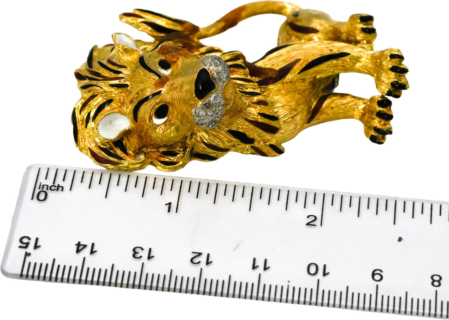 18k Yellow Gold VS Diamond and Enamel Jumbo Lion Brooch 0.40CT