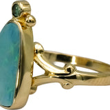 14k Yellow Gold Cabochon Opal Cocktail Ring w/ Green Diamond Accent Size 5.5
