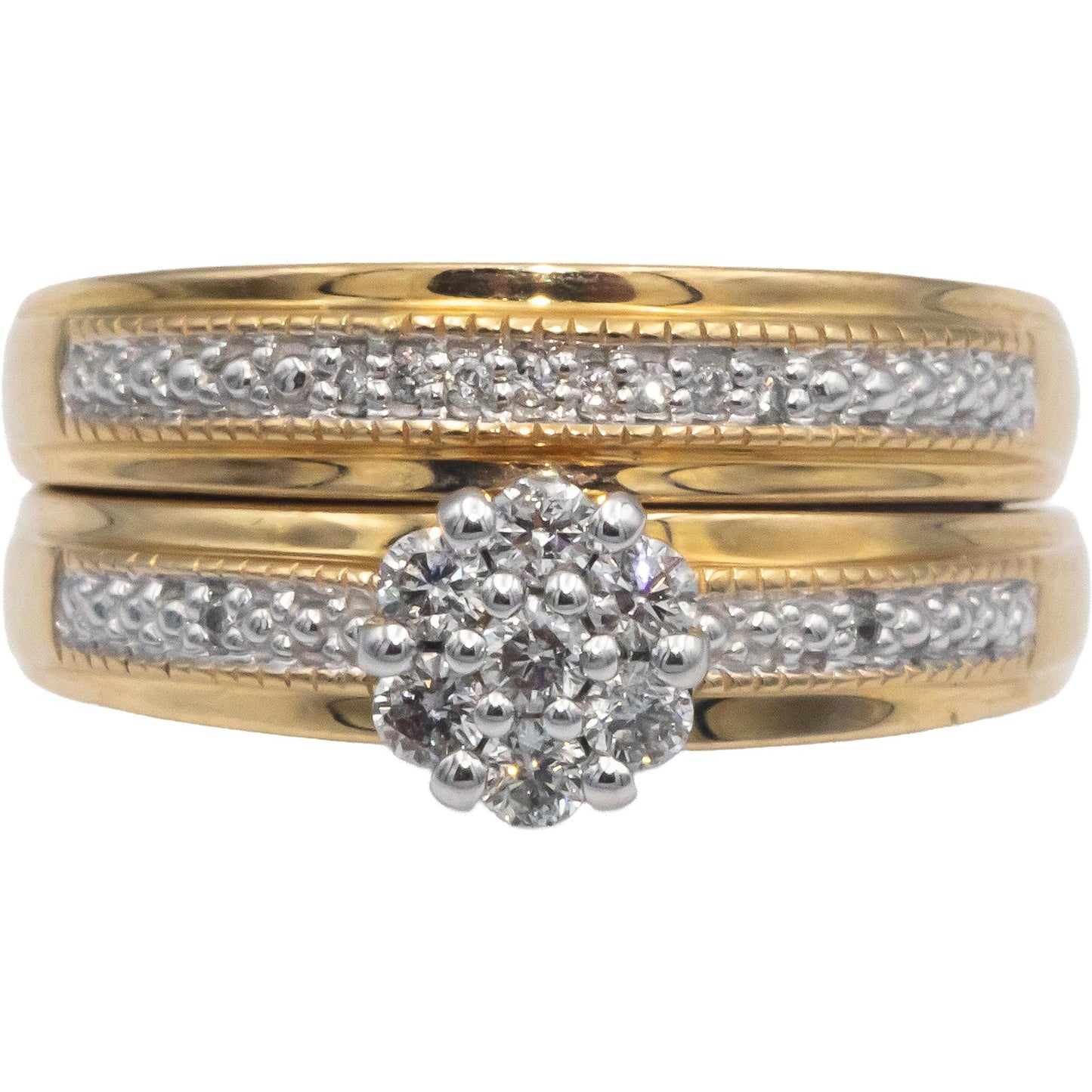 10k Yellow Gold 0.38CT Round Cut Diamond Bridal Engagement Ring Set Size 7