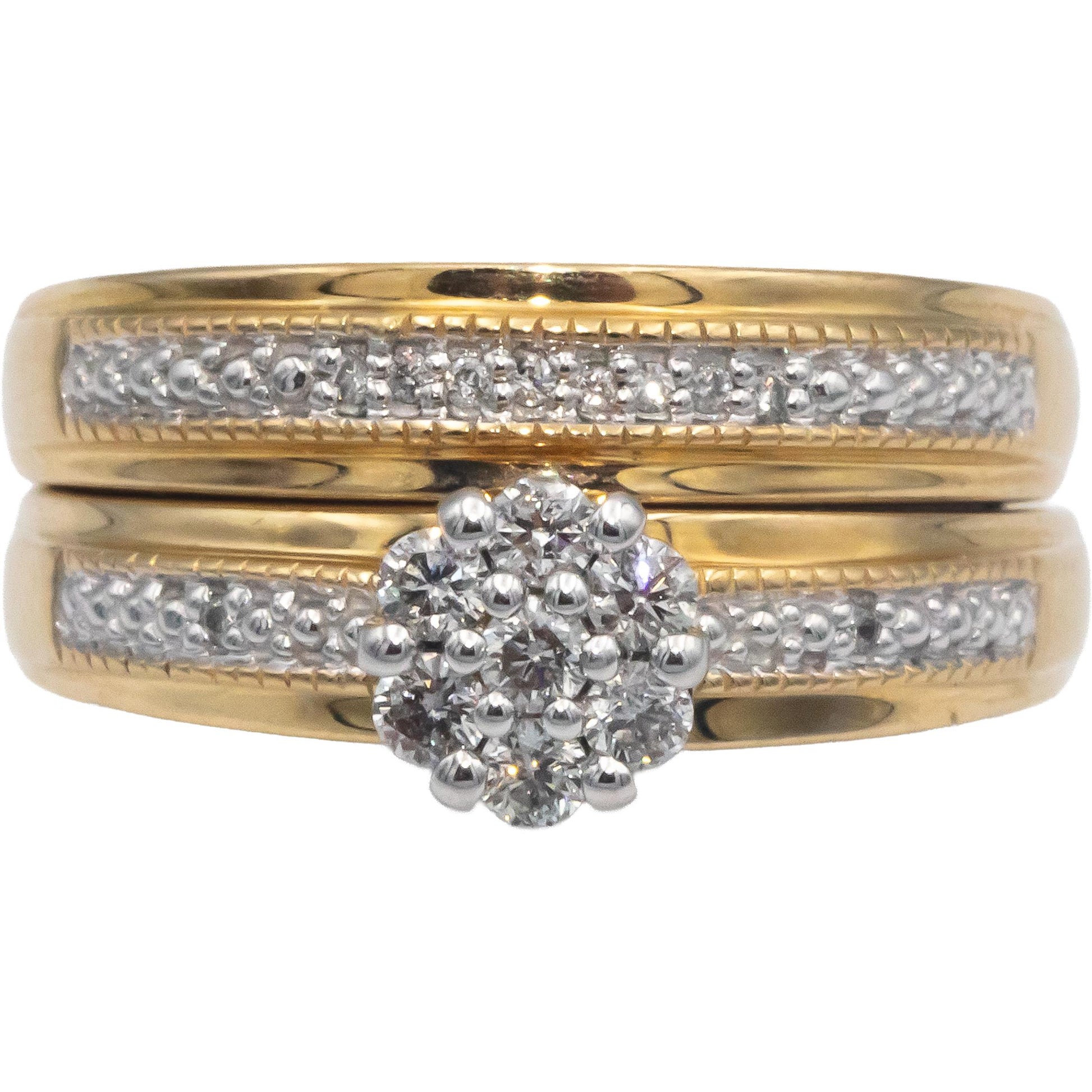 10k Yellow Gold 0.38CT Round Cut Diamond Bridal Engagement Ring Set Size 7