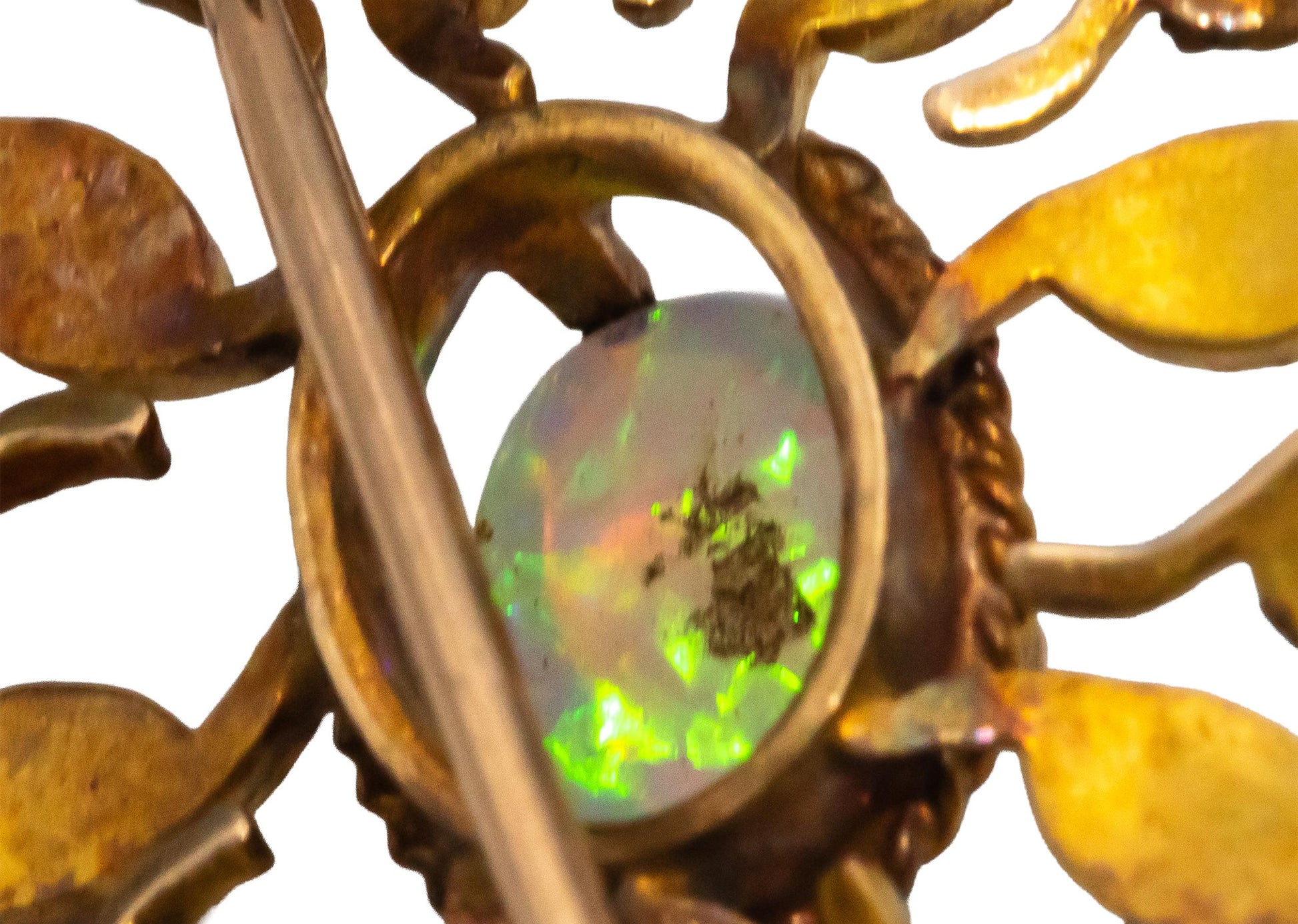 10k Yellow Gold Cabochon Opal and Seed Pearl Brooch Pin