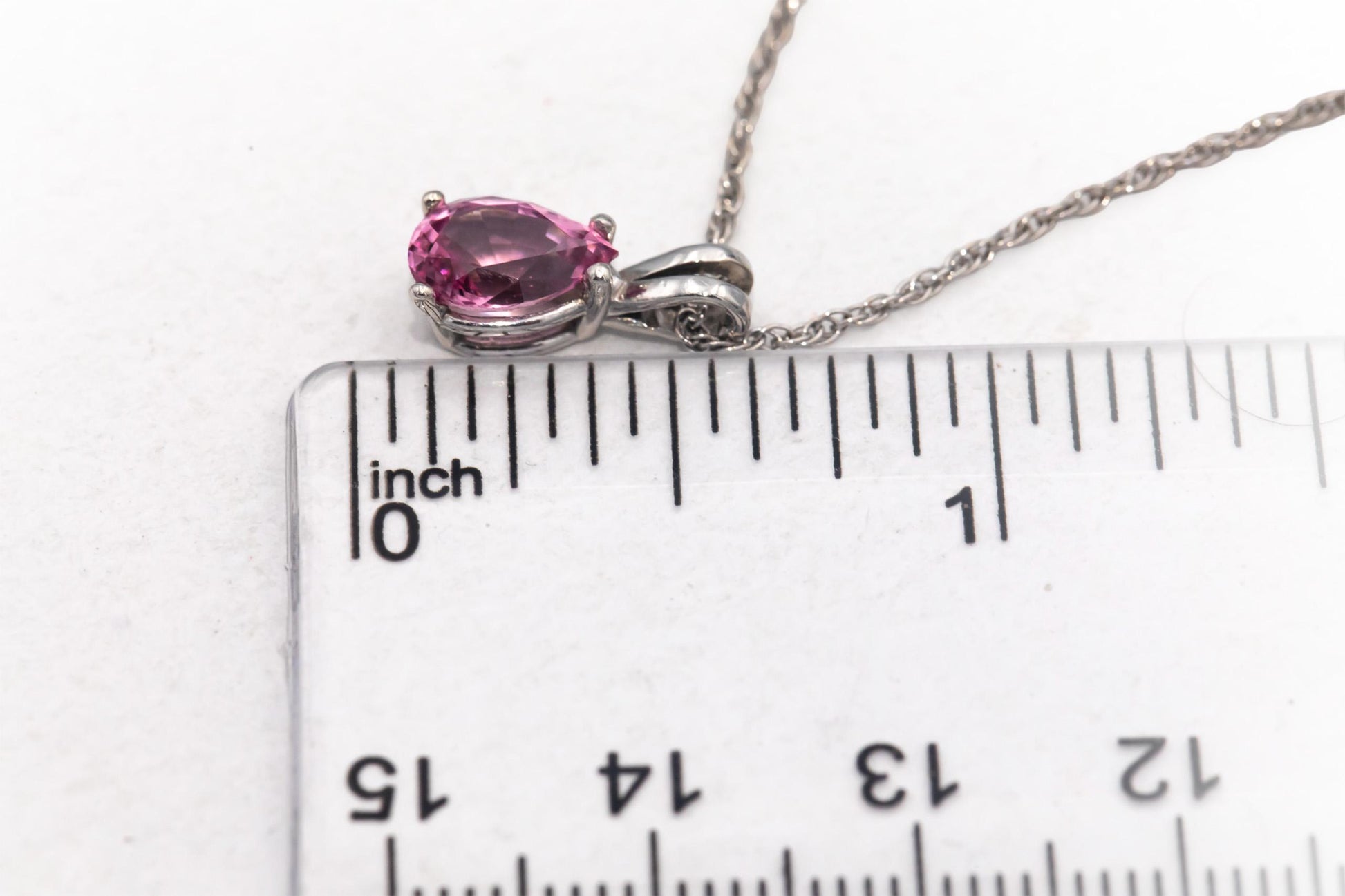 14k White Gold 1.30CT Pear Cut Pink Spinel Solitaire Pendant Necklace