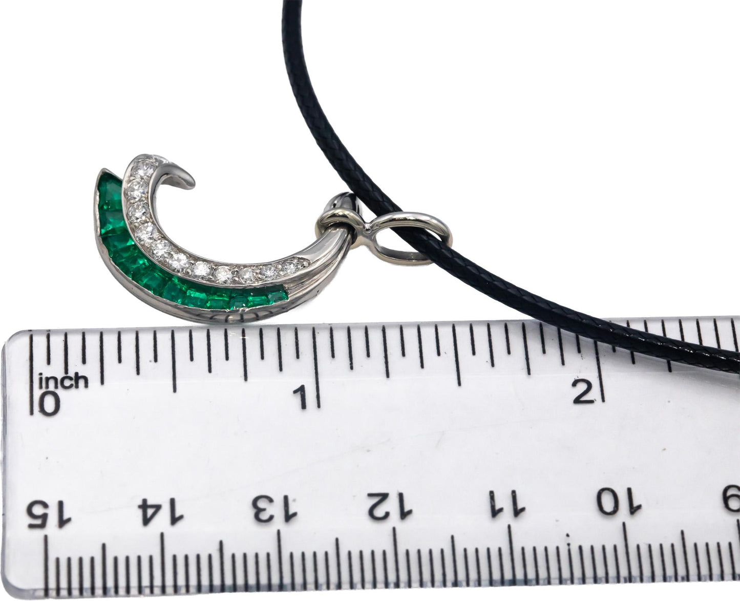 Vintage Antique Palladium Diamond and Emerald Abstract Pendant Necklace 1.0CT